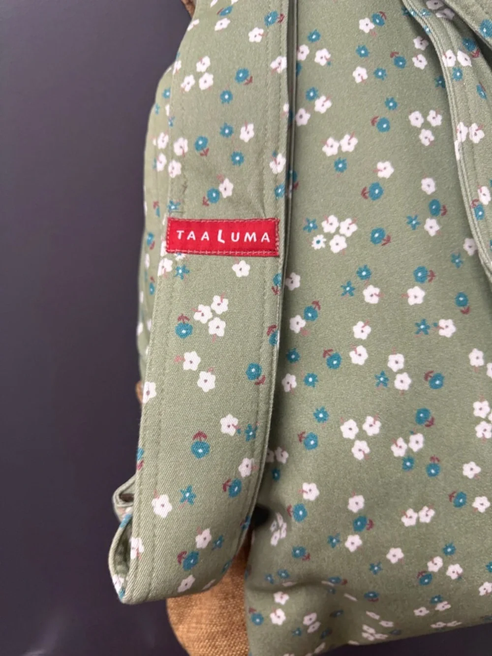 Taalum Olive Floral Canvas Drawstring Backpack
